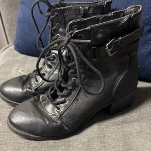 Brash Black Buckle Combat Boots